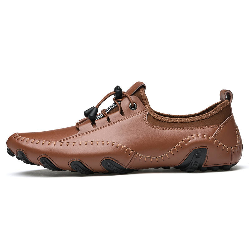 WENNAI Casual Leather Shoes Men's Low Top Brown