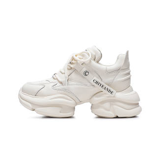 CHIYEANDE Cow Split Leather Slip Resistant Abrasion Resistant Low top Chunky Sneakers Women's