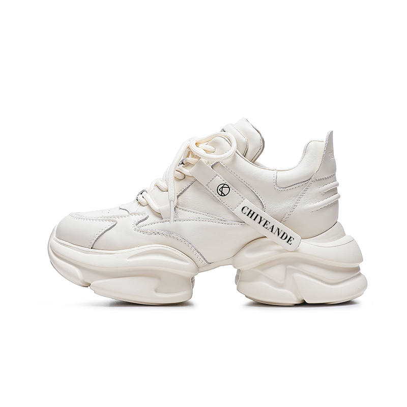CHIYEANDE Cow Split Leather Slip Resistant Abrasion Resistant Low top Chunky Sneakers Women's