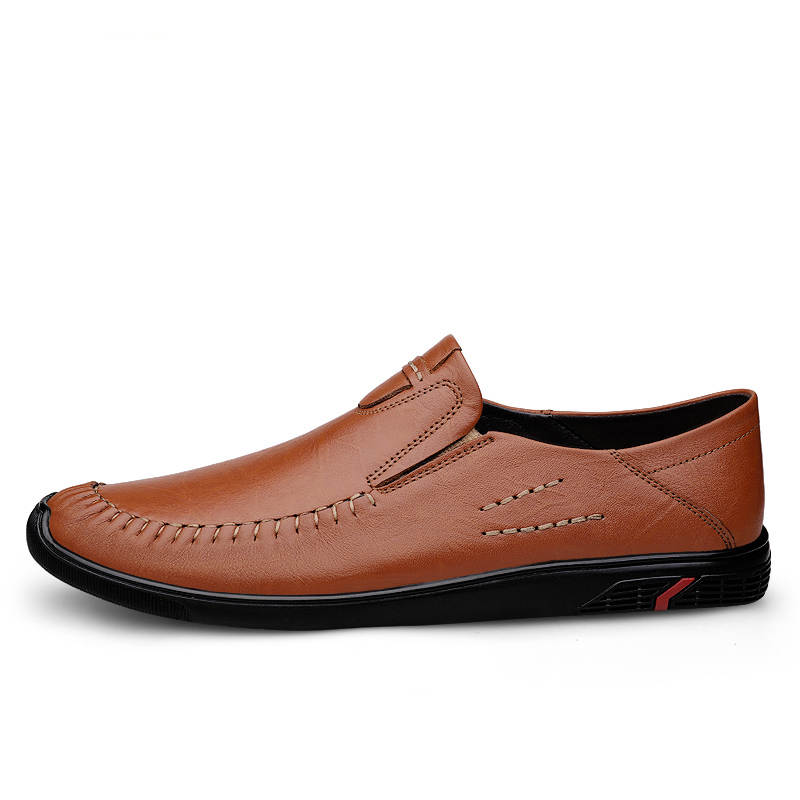 YINGLUNQISHI Top Grain Cow Leather Casual Shoes Men's Brown