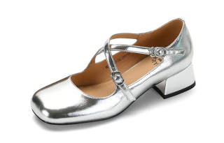 BETSY Sheepskin Mary Jane Shoes 4.5cm Women's Silver