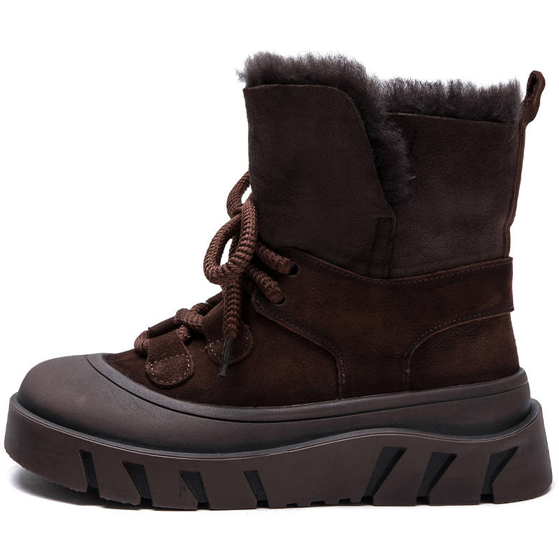 JIEZHOU Top Grain Cow Leather Thermal Short Snow Boots Women's