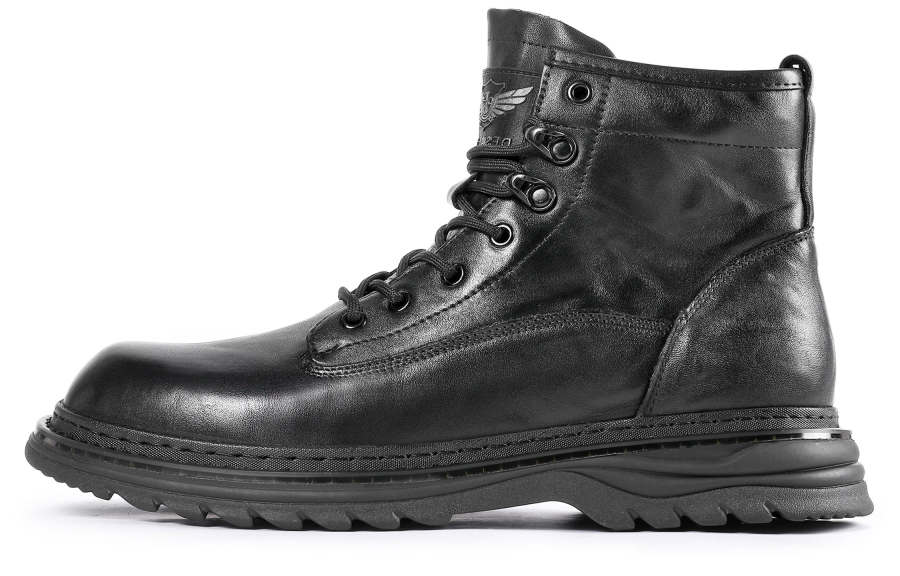 Desai Top Grain Cow Leather Ankle Length Combat Boots Men's Black