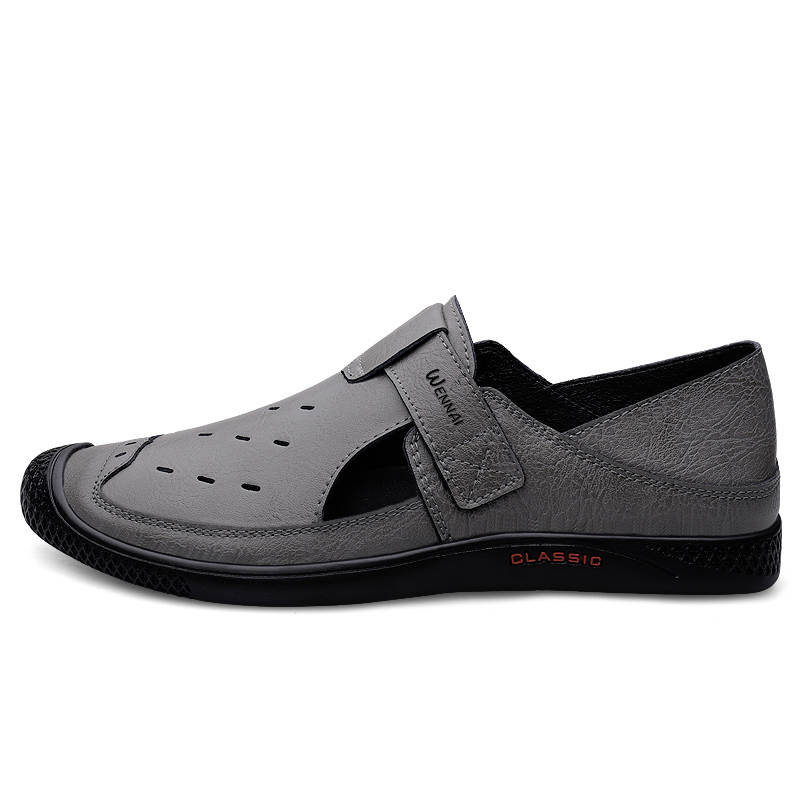 WENNAI Top Grain Cow Leather Casual Shoes Men's Gray