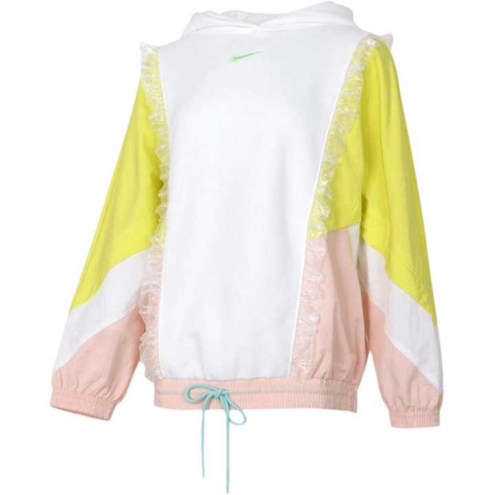 Nike Nike Sportswear Color Block Patchwork Lace Thickened And Fleece Lined Thermal Pullover Hooded Sweatshirt Women's White