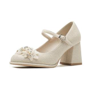 Imono Microfiber Leather Chunky Heel Mary Jane Shoes 7cm Women's