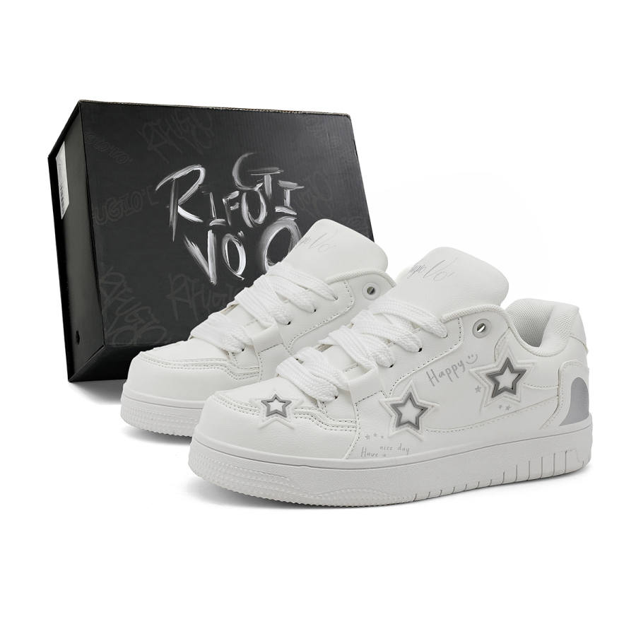 RIFUGIO VO' Slip Resistant Abrasion Resistant Low top Skateboard Shoes, Puffy Shoes Unisex Black White Box