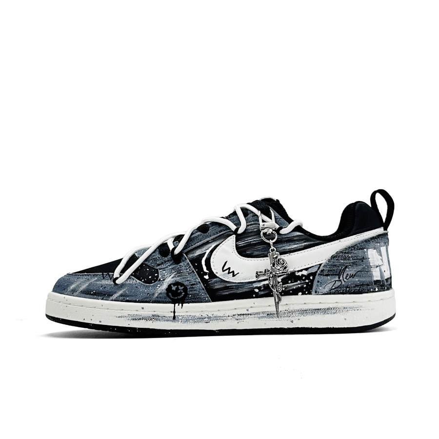 Nike Nike Court Borough Graffiti Storm 2.0 Abrasion Resistant Low top Skateboard Shoes Unisex Gray Blue