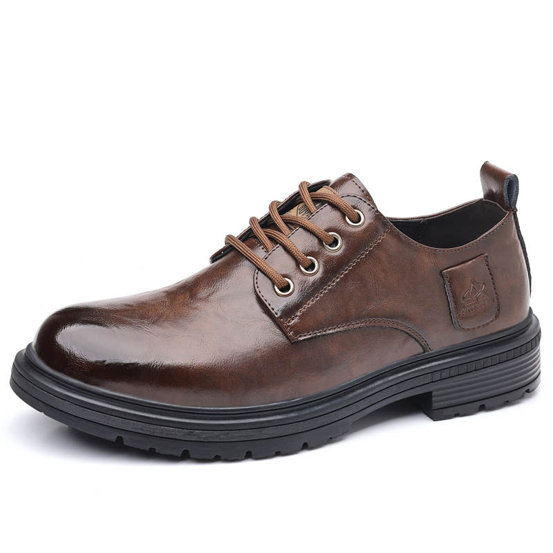 DAOTUSEN Casual Leather Shoes Men's Low Top Brown Black