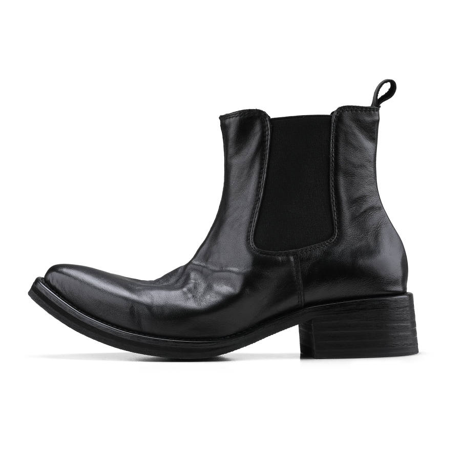 HANQIAORIJI Future Series Top Grain Cow Leather Short Chelsea Boots Men's Black