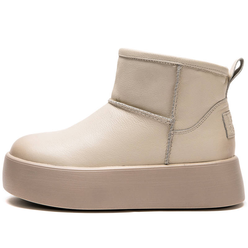 JIEZHOU Top Grain Cow Leather Thermal Thickened And Fleece Lined, Comfortable Platform Short Snow Boots Women's