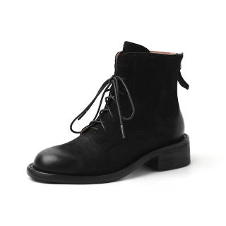 VANDEELEN Cow Leather Short Combat Boots 4cm Women's