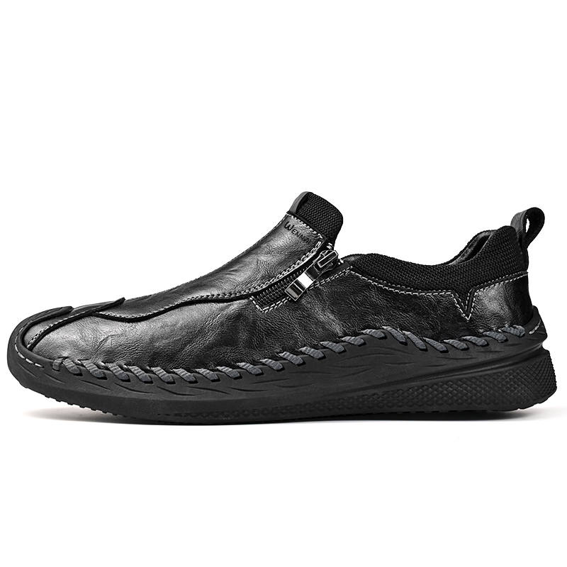 WENNAI Top Grain Cow Leather Casual Shoes Men's Black