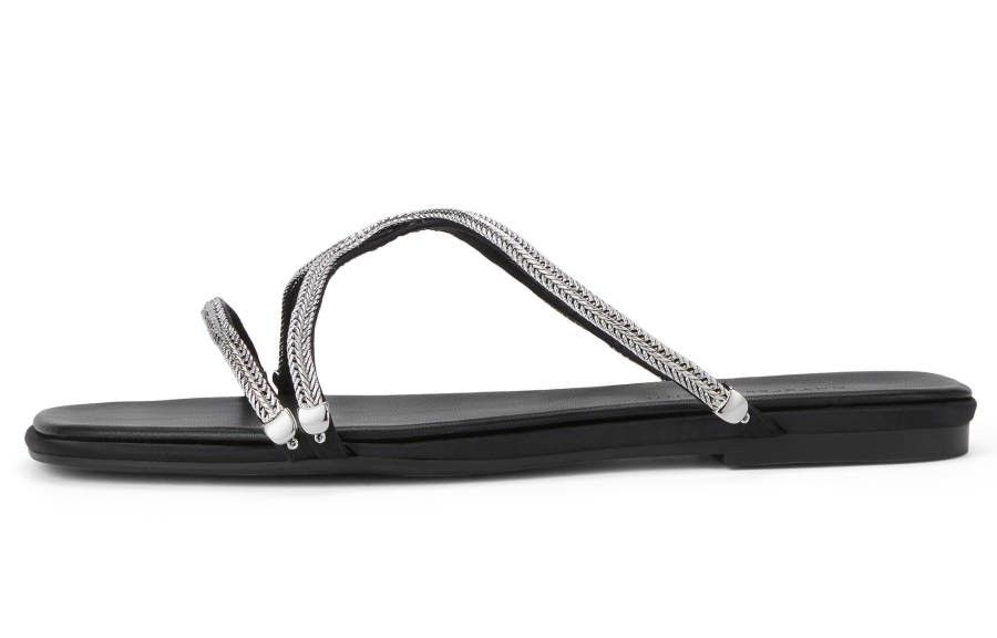 CHARLES&KEITH Small Ck Pu Slide Slippers 0.7cm Women's BLACK TEXTURED Black Textured/Silver