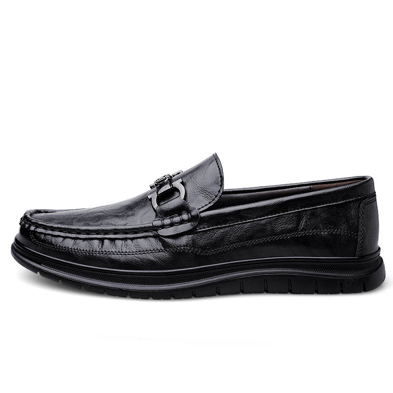 YINGLUNQISHI Top Grain Cow Leather Casual Shoes Men's Black