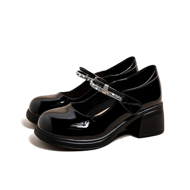 Ouumeis Patent Leather Chunky Heel Mary Jane Shoes 5 Cm Women's