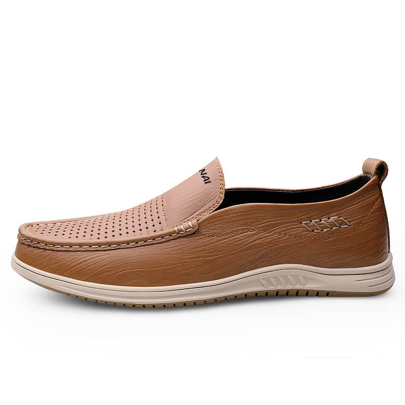 WENNAI Top Grain Cow Leather Casual Shoes Men's Khaki