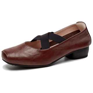 QUICHESHOES Cow Split Leather Chunky Heel Mary Jane Shoes Women's