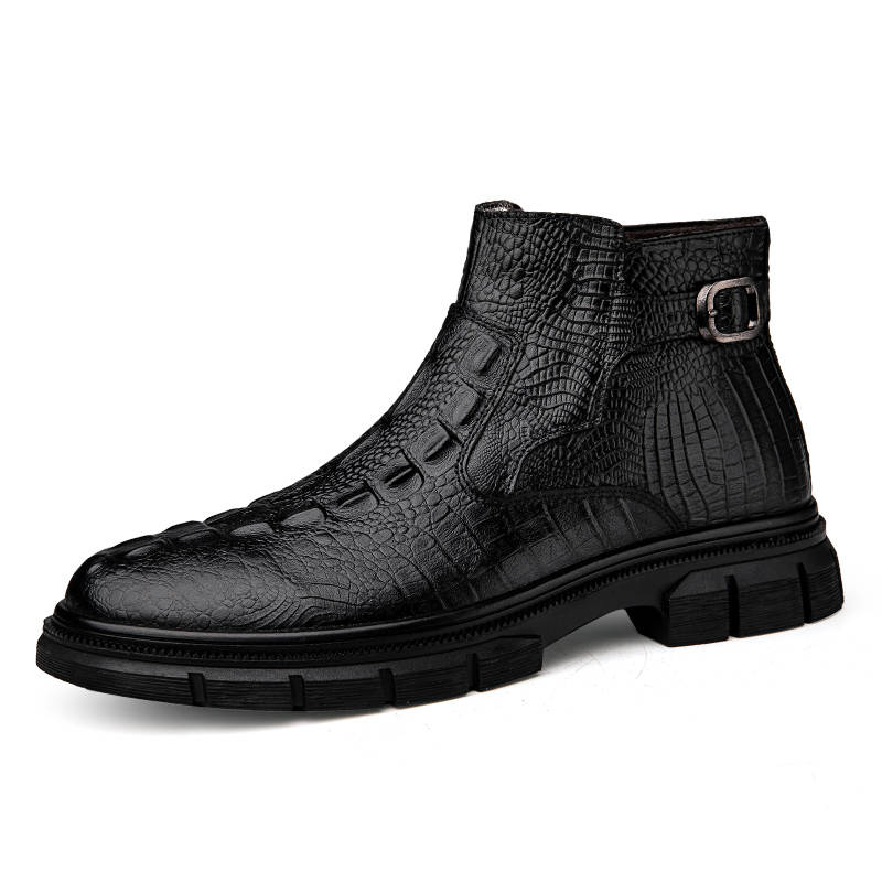 GONGNIULEITING Top Grain Cow Leather Ankle Boots Unisex Black