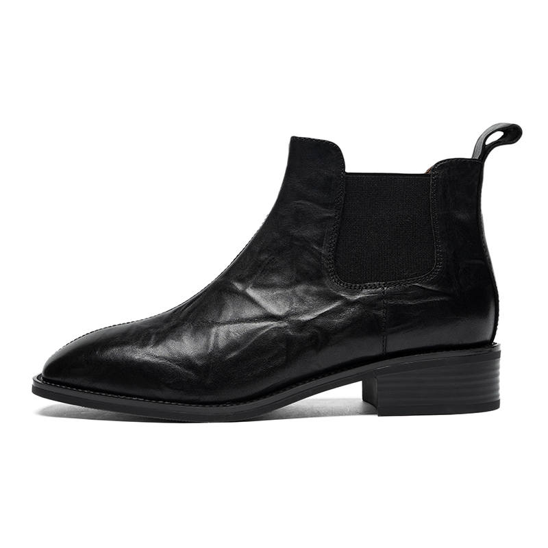 ZHR Top Grain Cow Leather Short Chelsea Boots 3.5cm Women's