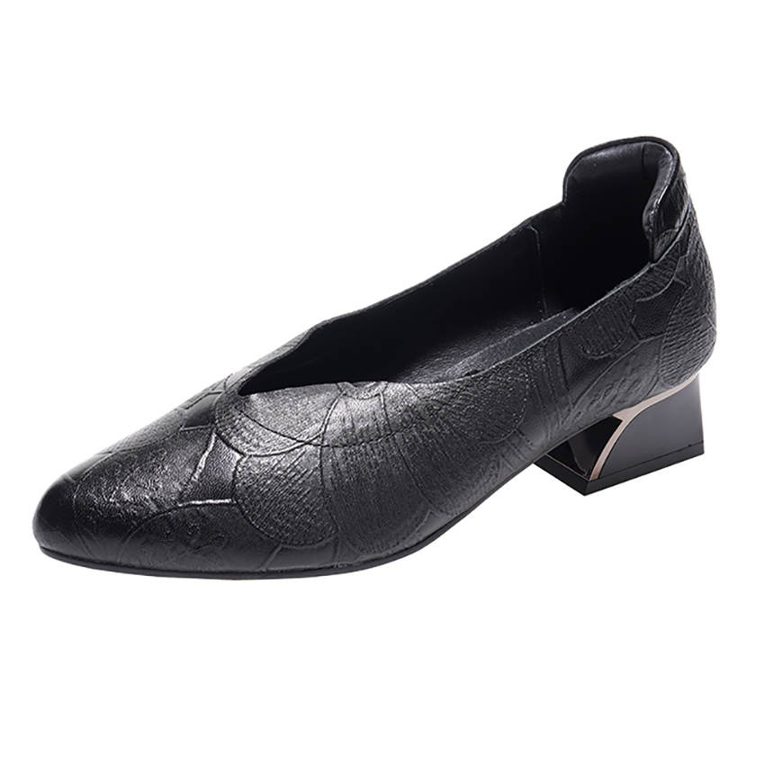 Devanro Devanro Top Grain Cow Leather Chunky Heel High Heels 3.5cm Women's
