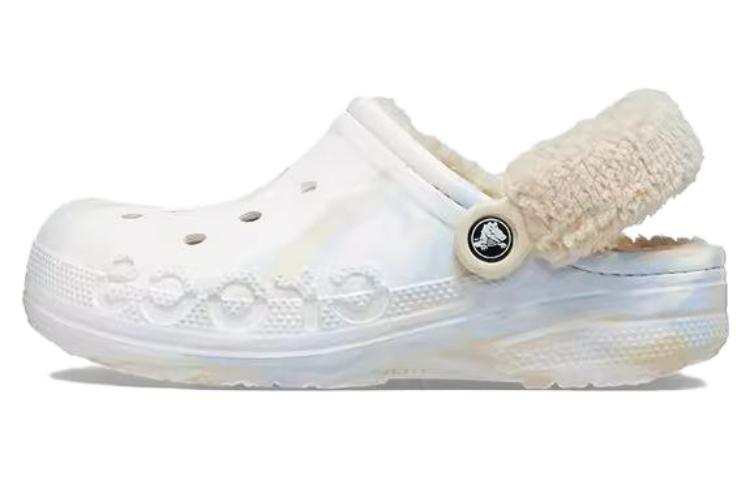 Crocs Beyah Warm Fleece Marble Print EVA Clogs Women's White