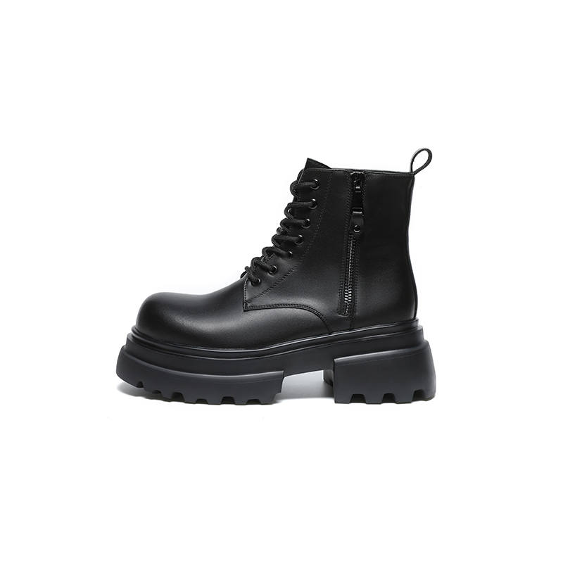 CHAOSHU CHAOSHU Cow Split Leather Versatile Short Combat Boots Men's Black