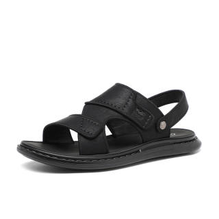 AIBAOLUO Cow Split Leather Beach Sandals Men's Black
