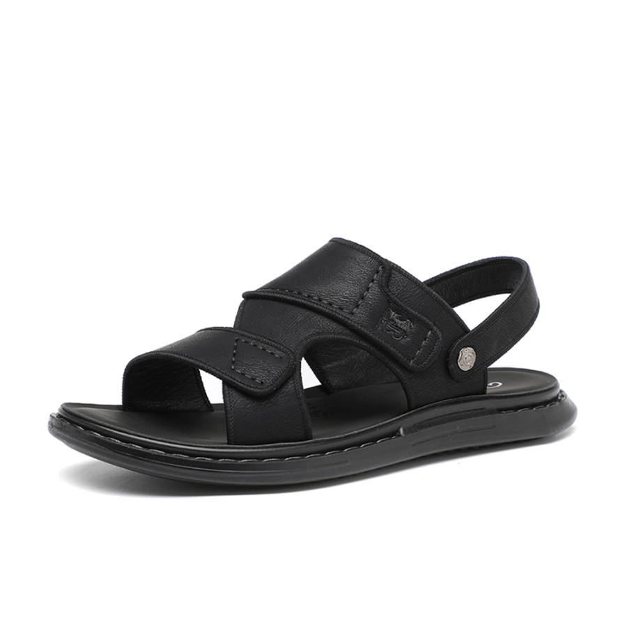 AIBAOLUO Cow Split Leather Beach Sandals Men's Black