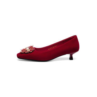 RED DRAGONFLY Fabric Chunky Heel High Heels 3.45CM Women's Red