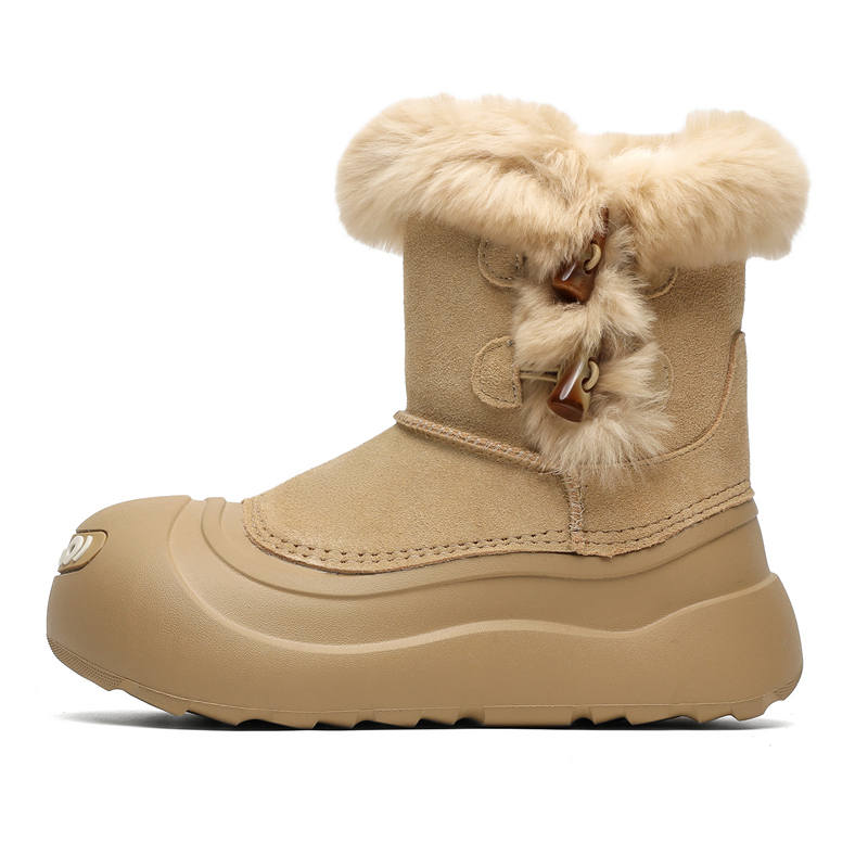 DAISHUTOU Cow Suede Thermal Fleece Lined For Warmth, Trendy And Versatile Short Snow Boots Unisex