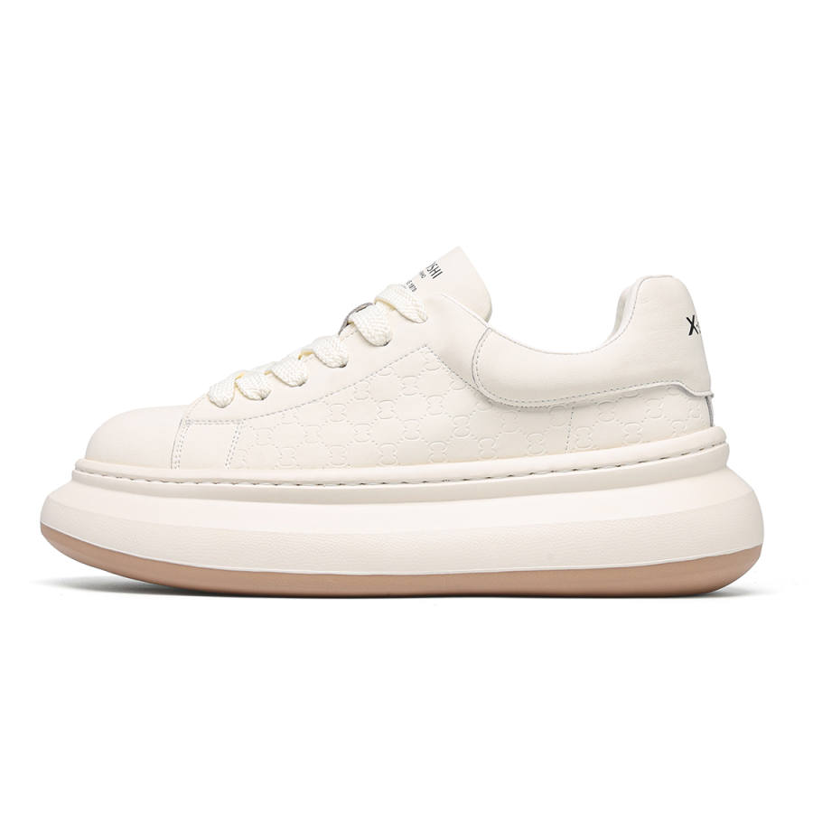 HUITE Cow Split Leather Low top Skateboard Shoes Men's White