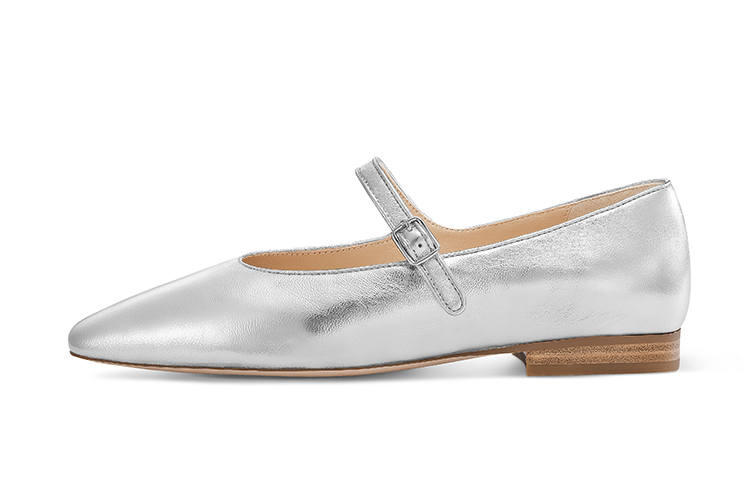 7or9 Mint Candies Sheepskin Chunky Heel Mary Jane Shoes Women's Silver