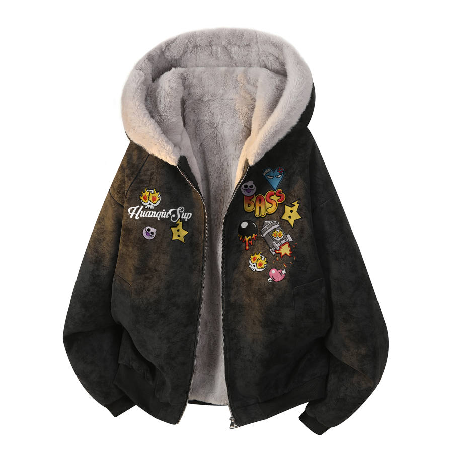 HUANQIU Puffer Jackets Unisex Hooded Fleece Lined Puffer Jacket