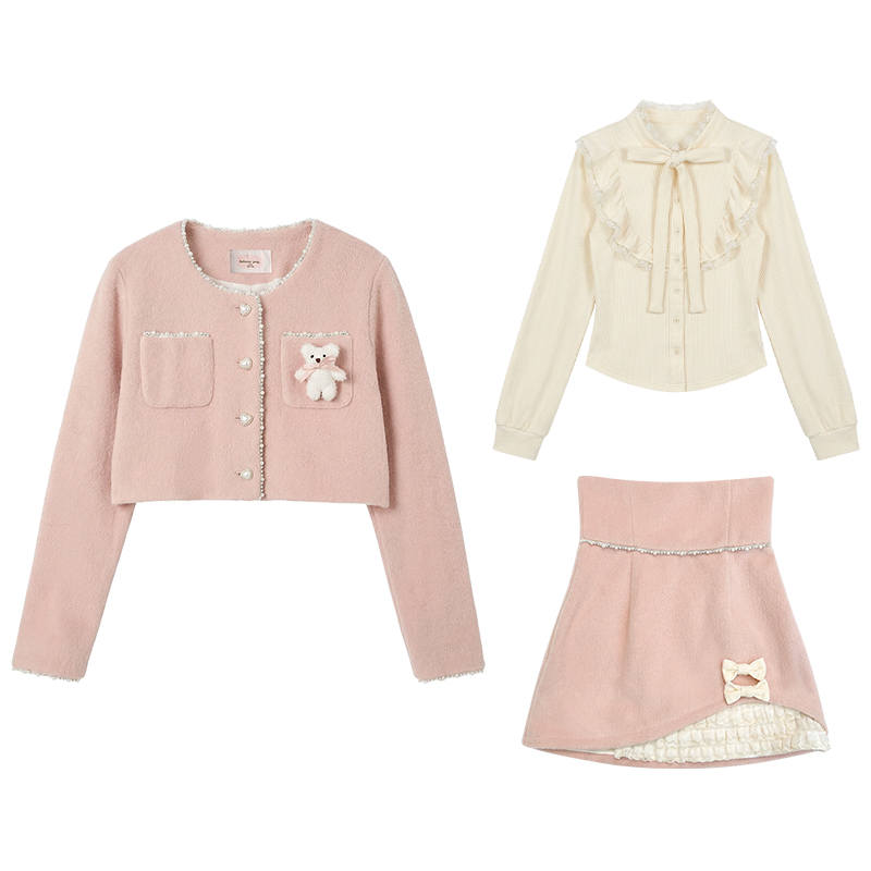 Fabric Pig Skirt Set Women's Cheese Peach