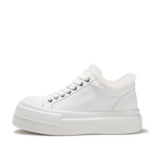 BELLALILY Top Grain Cow Leather Slip Resistant Low top Skateboard Shoes Women's White