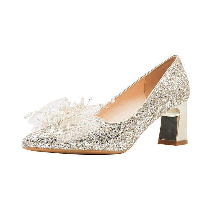 BIGTREE BIGTREE Chunky Heel High Heels Women's Champagne Gold