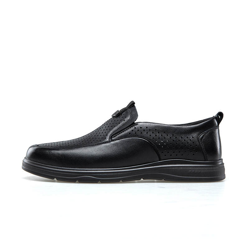 KANGNAI Casual Leather Shoes Men's Low Top Black/Dark Brown