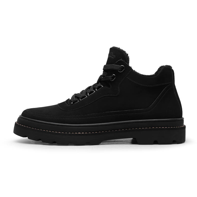 GOLDLION Top Grain Cow Leather Thermal Abrasion Resistant Height Increasing Short Outdoor Boots Men's Black