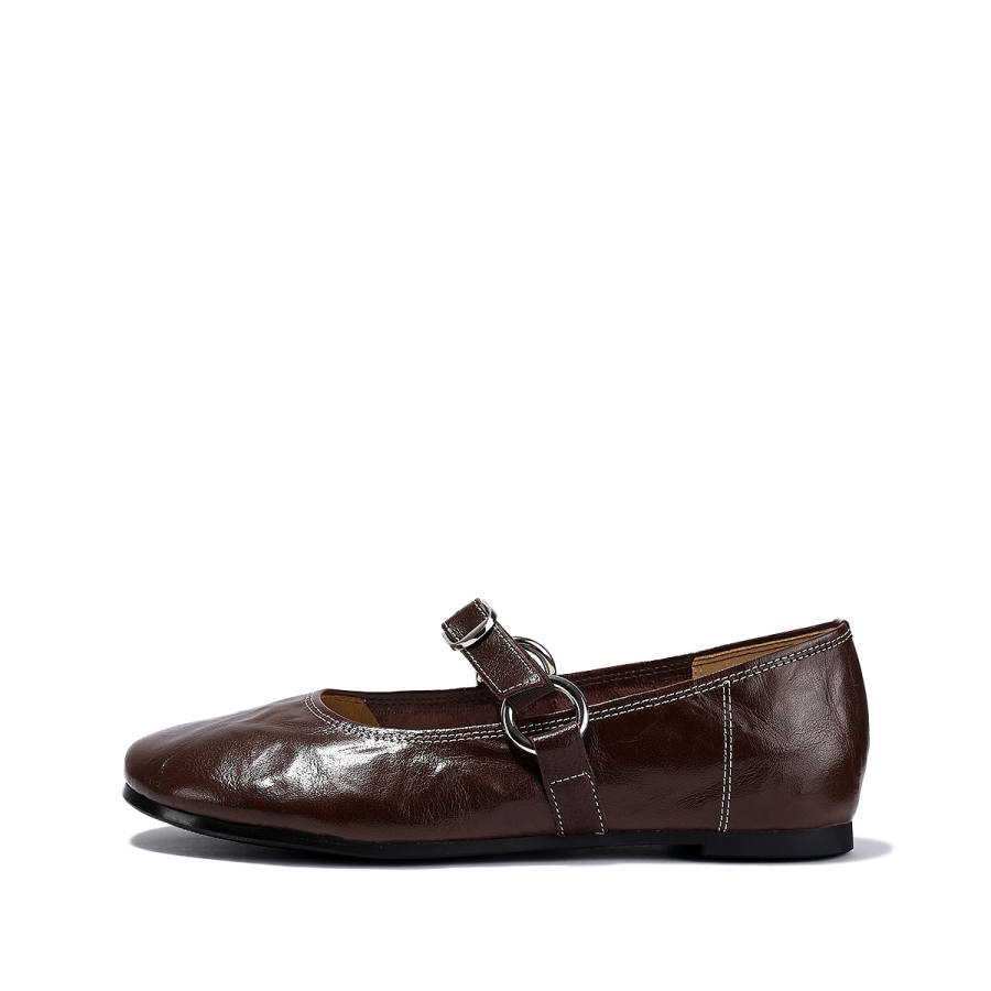 Brut Ros′e Top Grain Cow Leather Flat Mary Jane Shoes Women's