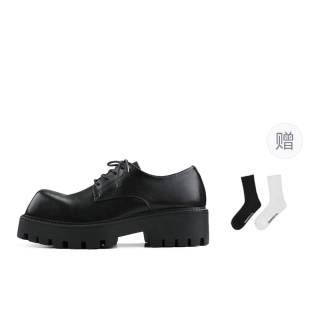 HANQIAORIJI Irregular Type Collection Microfiber Leather Derby Shoes 5CM Unisex Black