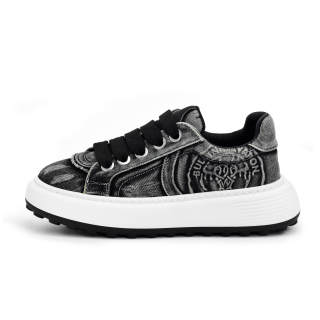 BULLKVIE Denim Low top Chunky Sneakers Men's Black