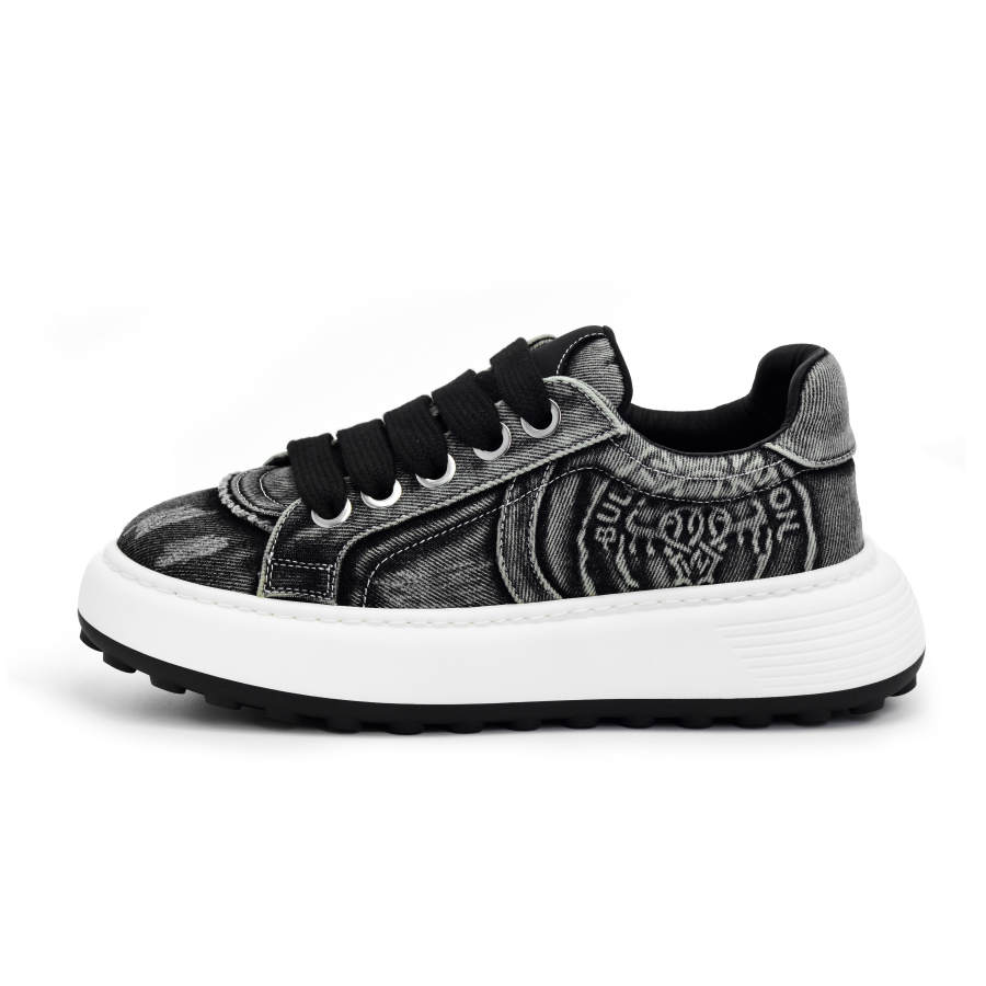 BULLKVIE Denim Low top Chunky Sneakers Men's Black