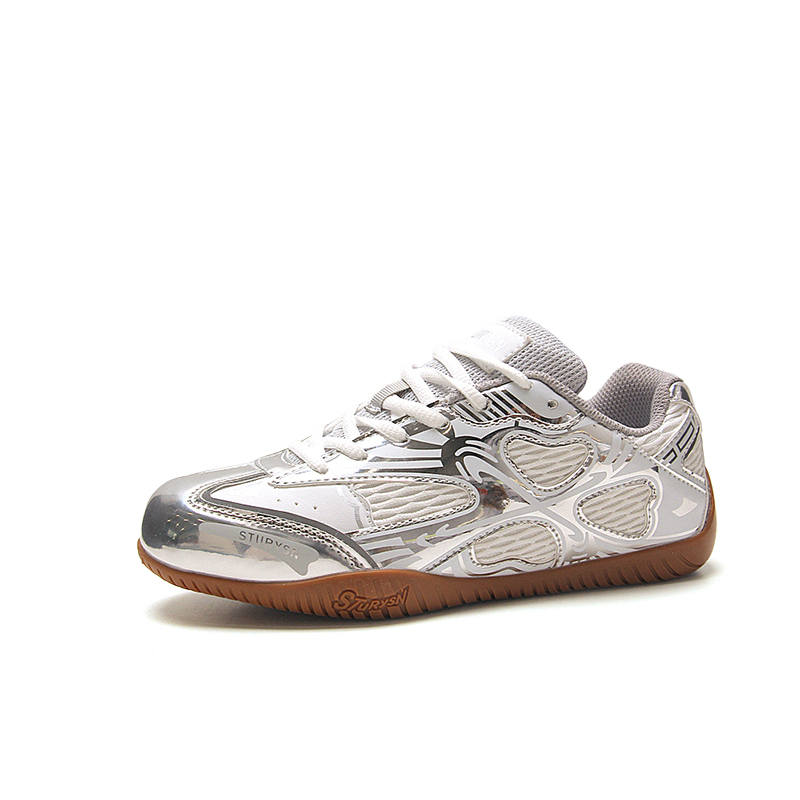 STUR YSN Synthetic Leather Abrasion Resistant Low top Casual Shoes Unisex White Silver