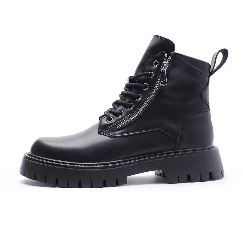 V ZERO FIVE V ZERO FIVE Microfiber Leather 4cm Short Combat Boots Men's Black