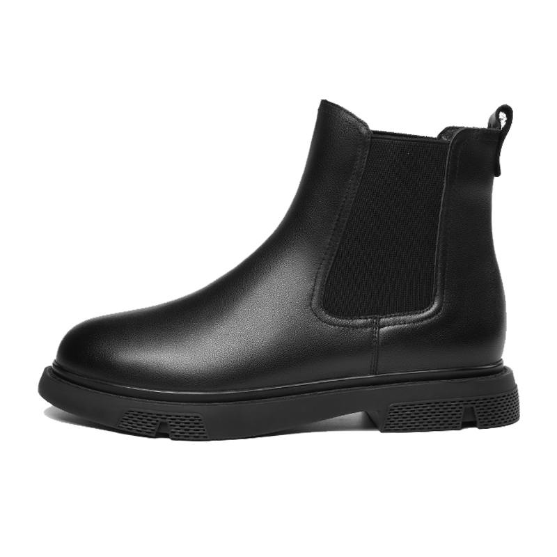 AOKANG Cow Leather Fleece Lined Thermal Comfortable Versatile 12cm Casual Chelsea Boots Women's Black