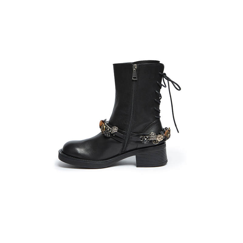 HERLIAN Cow Leather Ankle Boots Women's Black