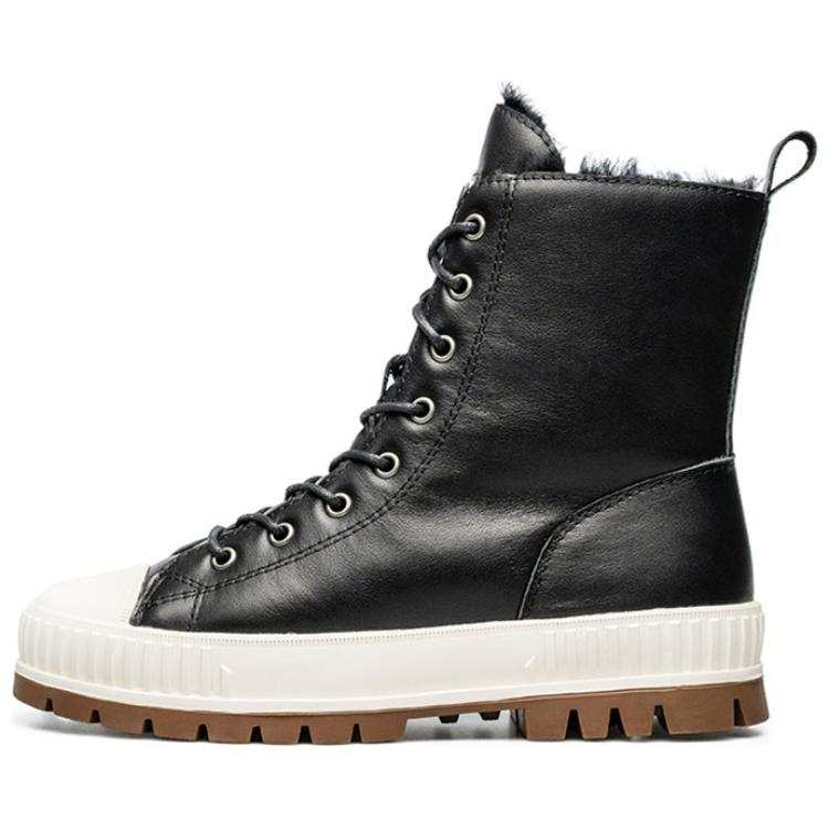 AU&MU Top Grain Cow Leather Crew Combat Boots 4cm Women's