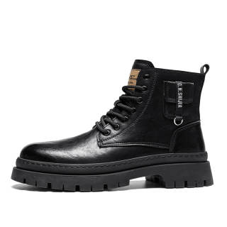 G.N.SHIJIA Cow Split Leather Short Combat Boots Men's