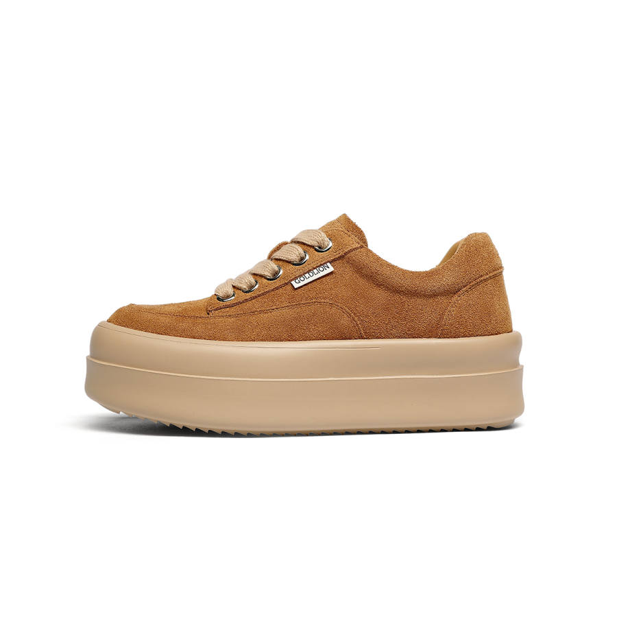 GOLDLION Cow Split Leather Height Increasing Low top Casual Shoes Women's